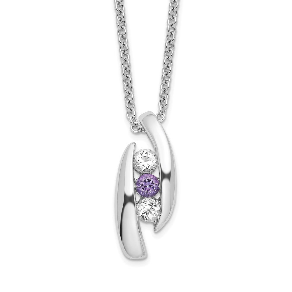 Sterling Silver Survivor Collection Rhodium Plated 16 Inch White And Purple Topaz Pillar Of Strength Necklace With 2 Extender