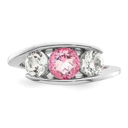 Sterling Silver Survivor Collection Rhodium Plated White And Pink Topaz Journey Ring (Size 7 Only)