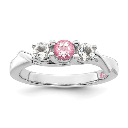 Sterling Silver Survivor Collection Rhodium Plated White And Pink Topaz Joanna Ring