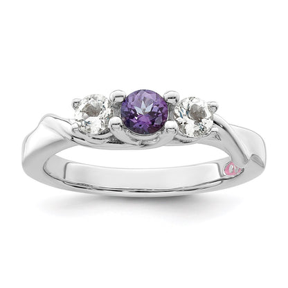 Sterling Silver Survivor Collection Rhodium Plated White And Purple Topaz Joanna Ring (Size 6 Only)