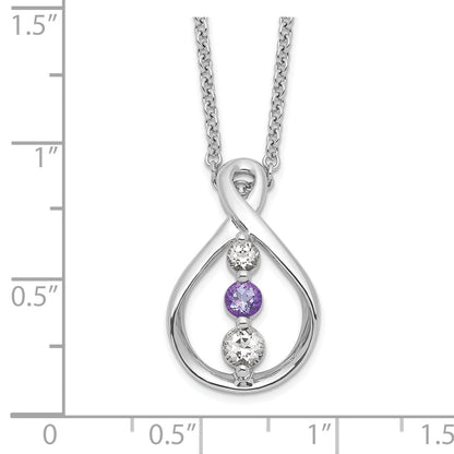 Sterling Silver Survivor Collection Rhodium Plated 16 Inch White And Purple Topaz Runzi Necklace With 2 Extender