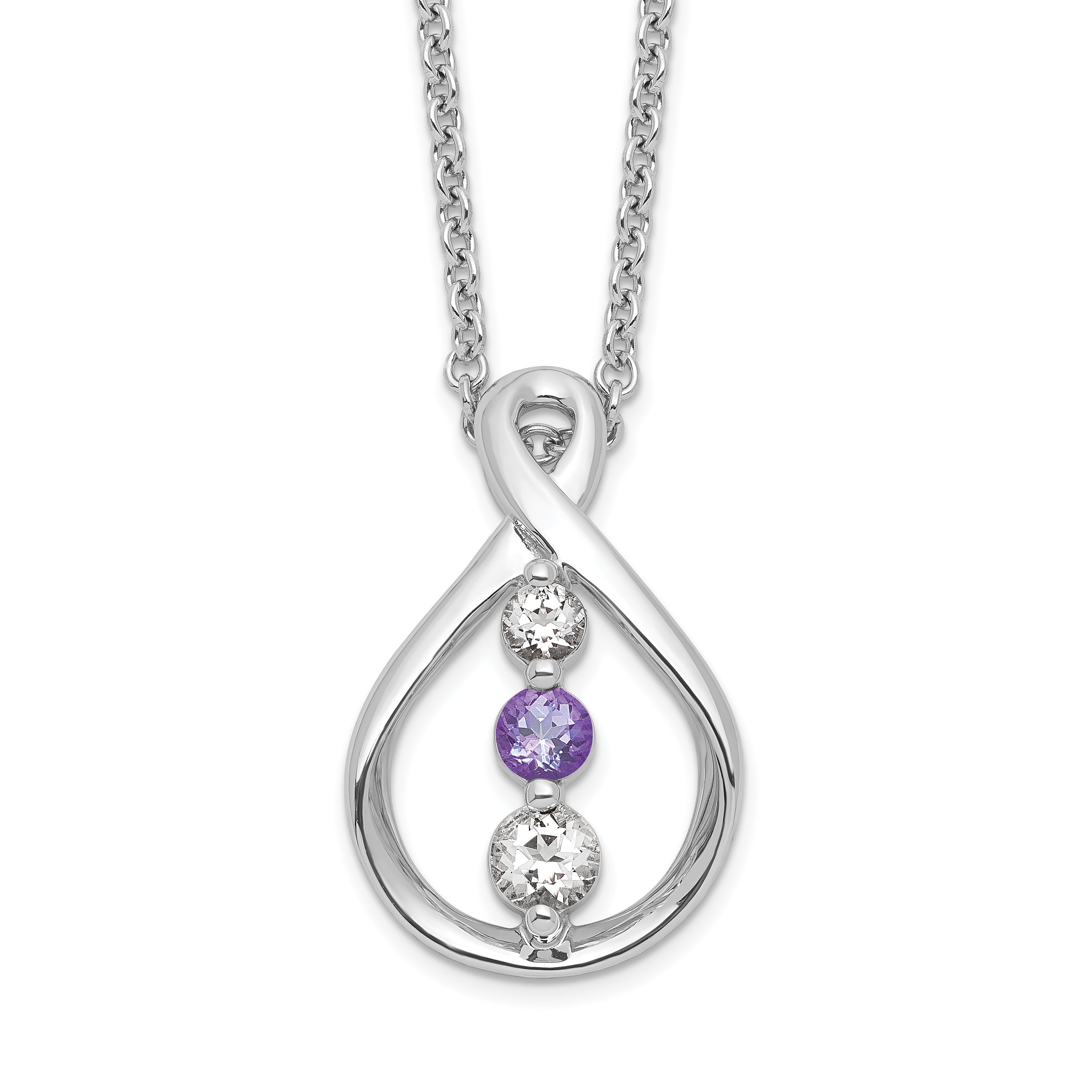 Sterling Silver Survivor Collection Rhodium Plated 16 Inch White And Purple Topaz Runzi Necklace With 2 Extender