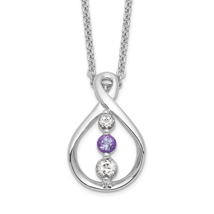 Sterling Silver Survivor Collection Rhodium Plated 16 Inch White And Purple Topaz Runzi Necklace With 2 Extender