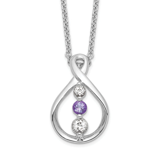 Sterling Silver Survivor Collection Rhodium Plated 16 Inch White And Purple Topaz Runzi Necklace With 2 Extender
