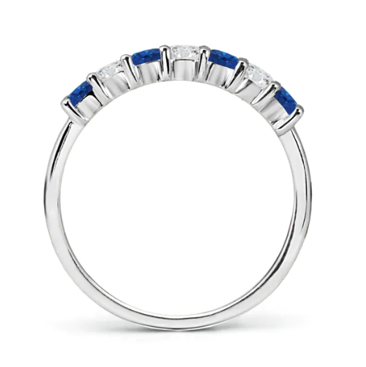 Created Blue Sapphire & CZ Half-Eternity Anniversary Wedding Band Ring in 14K White Gold