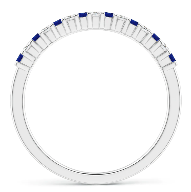 Princess Cut Created Blue Sapphire & CZ Half Eternity Wedding Band in 14K Yellow Gold