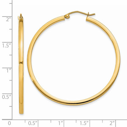 14K Yellow Gold 2mm Square Tube Hoop Earrings