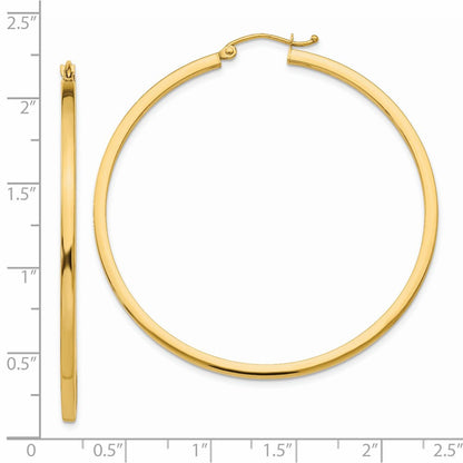 14K Yellow Gold 2mm Square Tube Hoop Earrings