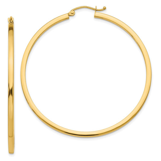 14K Yellow Gold 2mm Square Tube Hoop Earrings