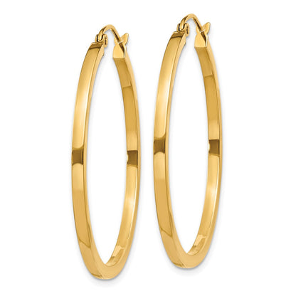 14K Yellow Gold 2mm Square Tube Hoop Earrings