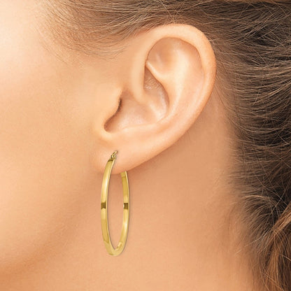 14K Yellow Gold 2mm Square Tube Hoop Earrings
