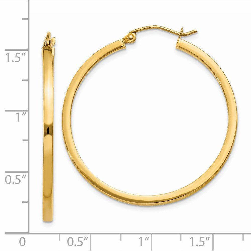 14K Yellow Gold 2mm Square Tube Hoop Earrings