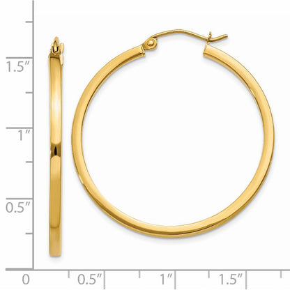 14K Yellow Gold 2mm Square Tube Hoop Earrings