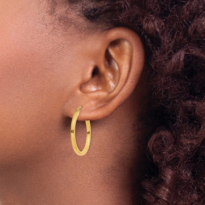 14K Yellow Gold 2mm Square Tube Hoop Earrings