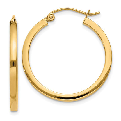 14K Yellow Gold 2mm Square Tube Hoop Earrings
