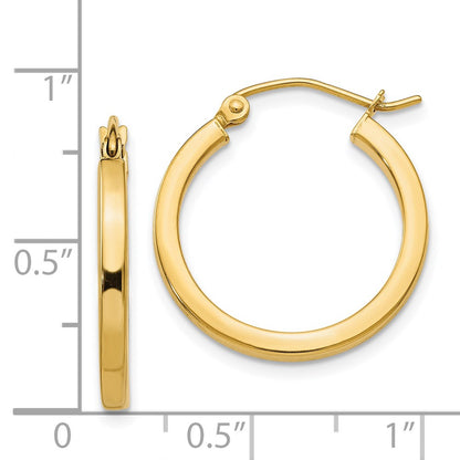 14K Yellow Gold 2mm Square Tube Hoop Earrings
