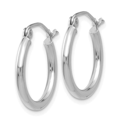 14K White Gold Polished 2X17.5mm Tube Hoop Earrings