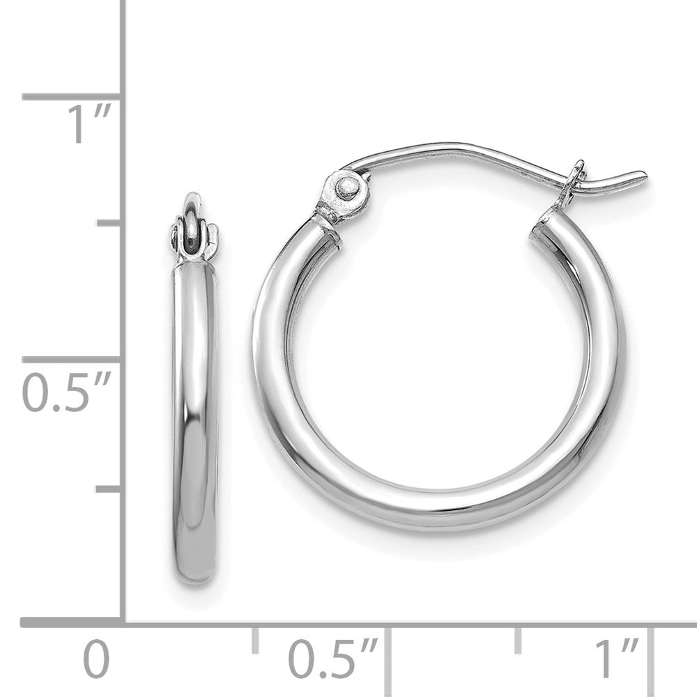 14K White Gold Polished 2X17.5mm Lightweight Tube Hoop Earrings