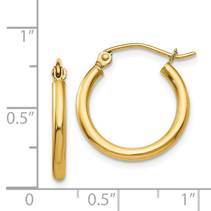 14K Yellow Gold Polished 2X17.5mm Tube Hoop Earrings
