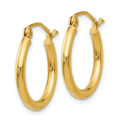 14K Yellow Gold Polished 2X17.5mm Lightweight Tube Hoop Earrings
