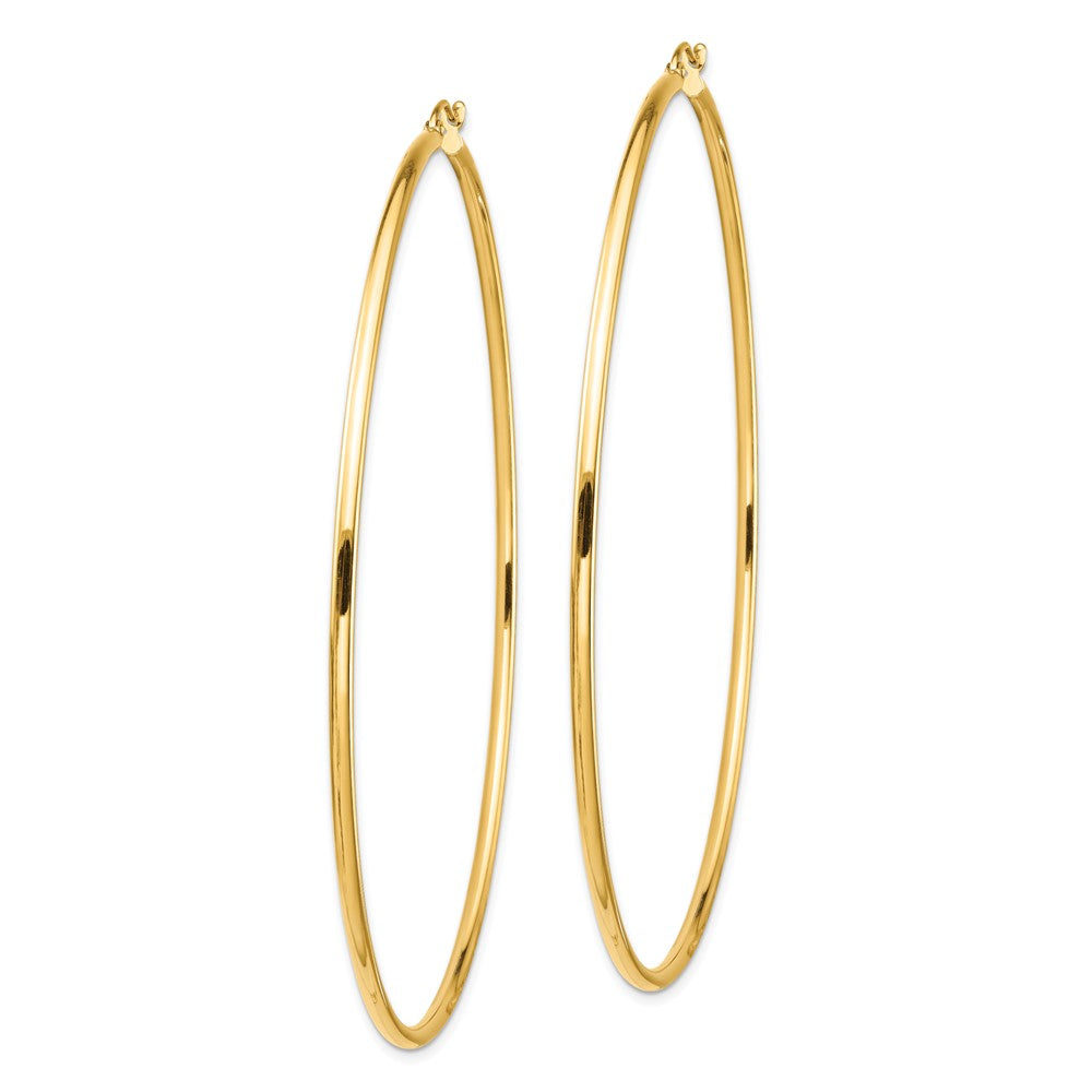 14K Yellow Gold Polished 2X80mm Round Tube Hoop Earrings