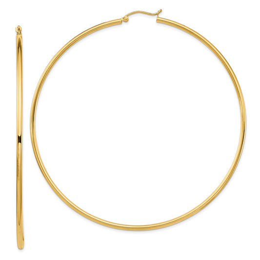 14K Yellow Gold Polished 2X80mm Round Tube Hoop Earrings
