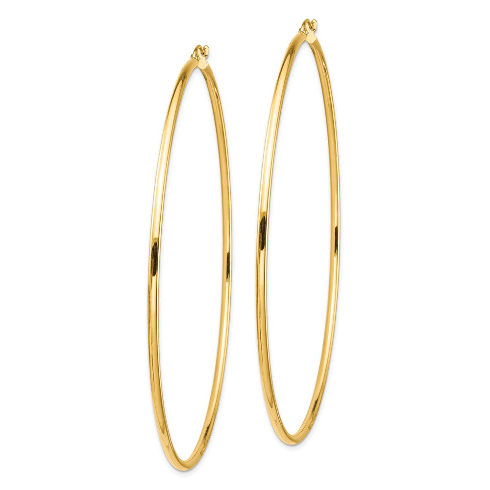 14K Yellow Gold Polished 2X80mm Lightweight Round Tube Hoop Earrings