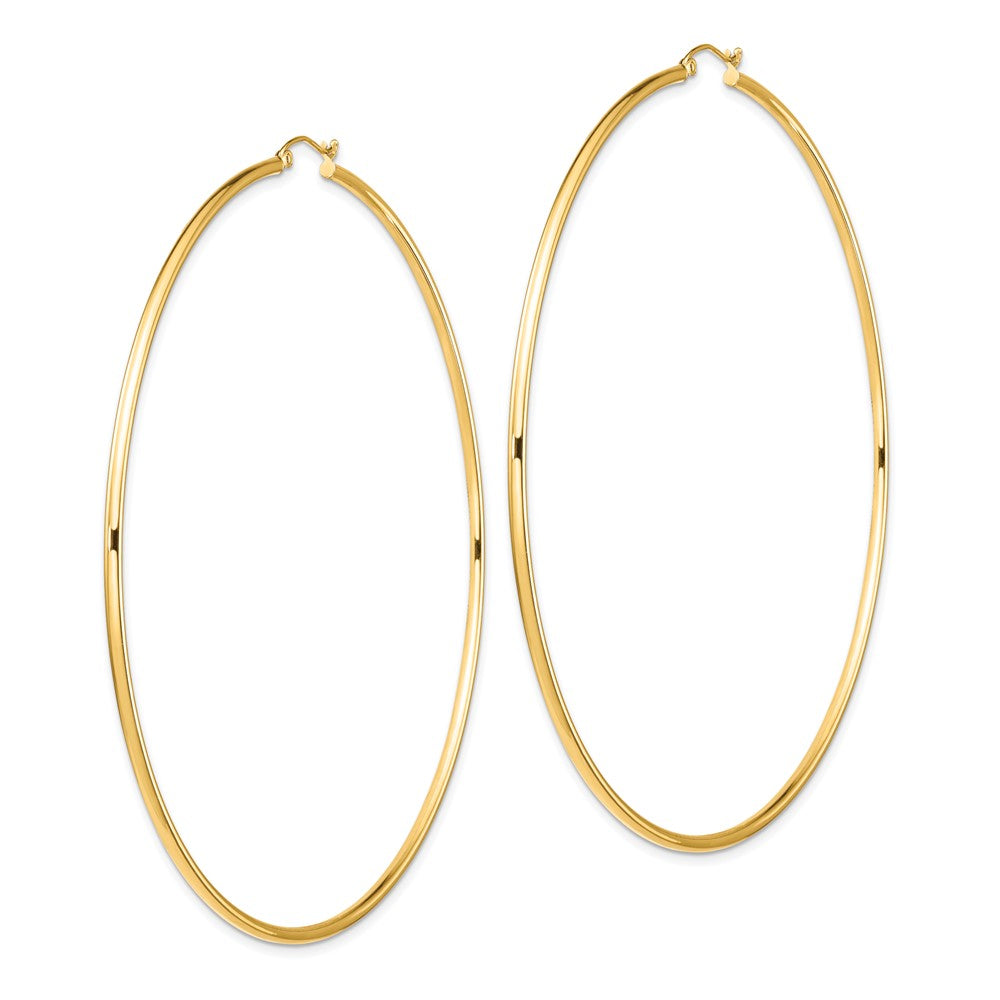 14K Yellow Gold Polished 2X90mm Round Tube Hoop Earrings