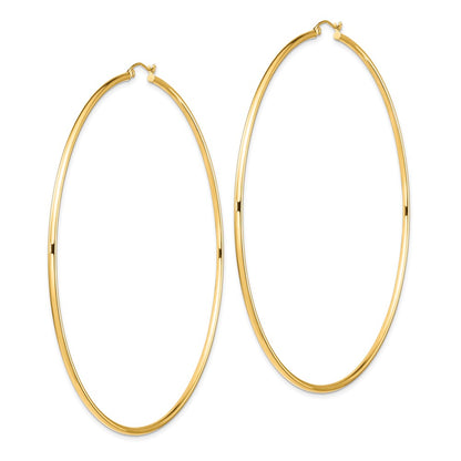 14K Yellow Gold Polished 2X90mm Round Tube Hoop Earrings