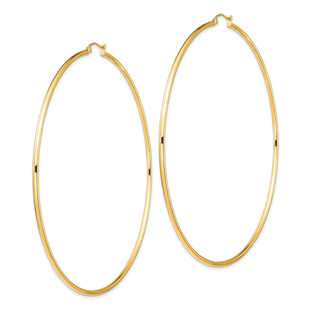 14K Yellow Gold Polished 2X90mm Lightweight Round Tube Hoop Earrings