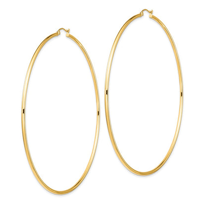 14K Yellow Gold Polished 2X90mm Lightweight Round Tube Hoop Earrings