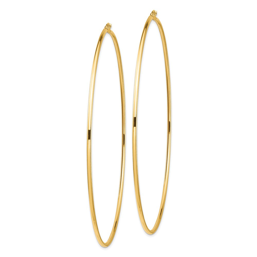 14K Yellow Gold Polished 2X100mm Round Tube Hoop Earrings