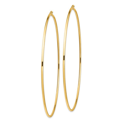 14K Yellow Gold Polished 2X100mm Lightweight Round Tube Hoop Earrings