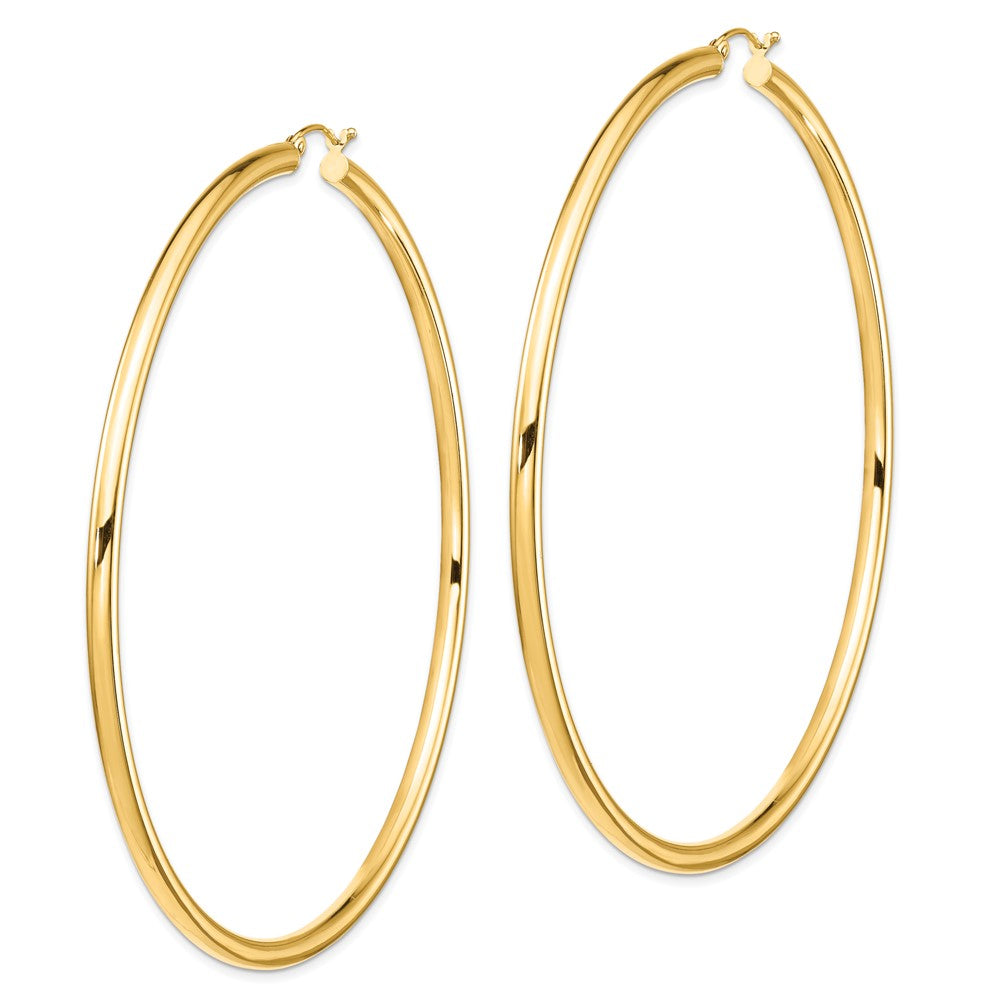 14K Yellow Gold Polished 3X80mm Round Tube Hoop Earrings