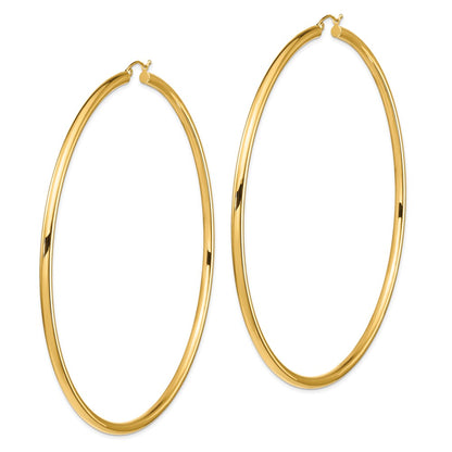 14K Yellow Gold Polished 3X90mm Round Tube Hoop Earrings