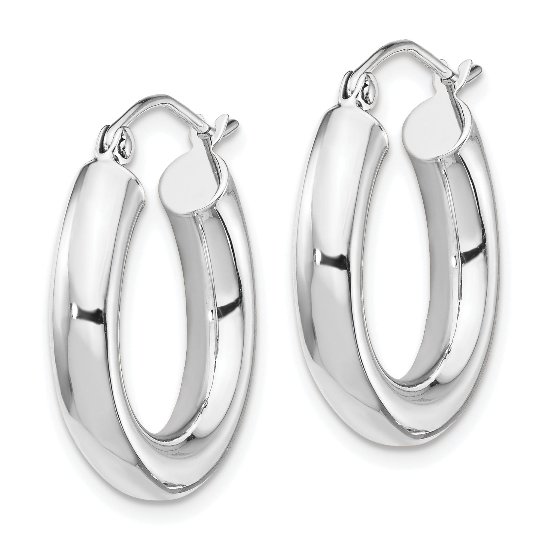 10K White Gold Polished 4mm X 20mm Lightweight Tube Hoop Earrings