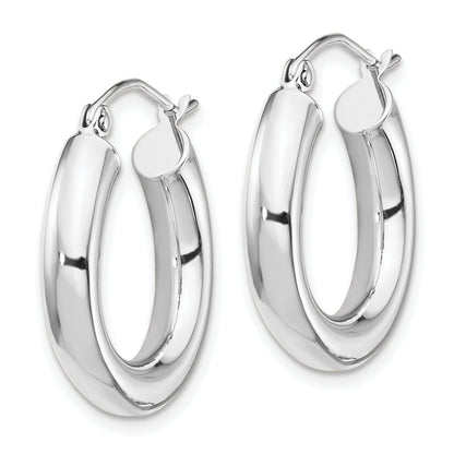 10K White Gold Polished 4mm X 20mm Lightweight Tube Hoop Earrings