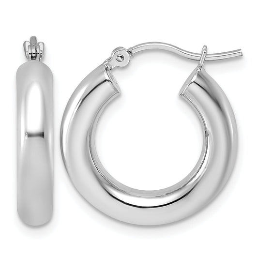 14K White Gold Polished 4mm Tube Hoop Earrings