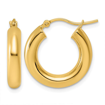 14K Yellow Gold Polished 4mm Tube Hoop Earrings