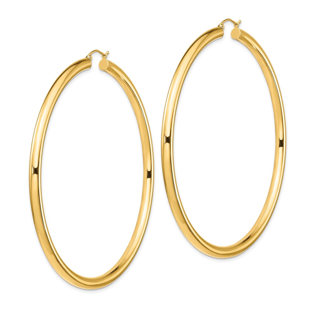 14K Yellow Gold Polished 4X80mm Round Tube Hoop Earrings