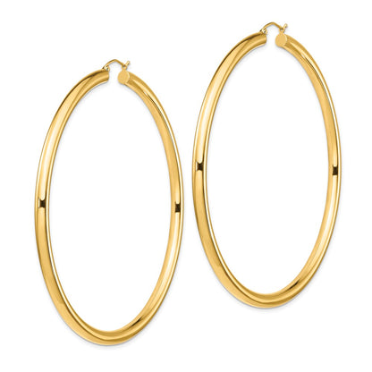14K Yellow Gold Polished 4X80mm Round Tube Hoop Earrings