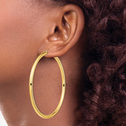 14K Yellow Gold Polished 4X80mm Round Tube Hoop Earrings