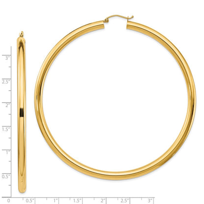 14K Yellow Gold Polished 4X80mm Round Tube Hoop Earrings