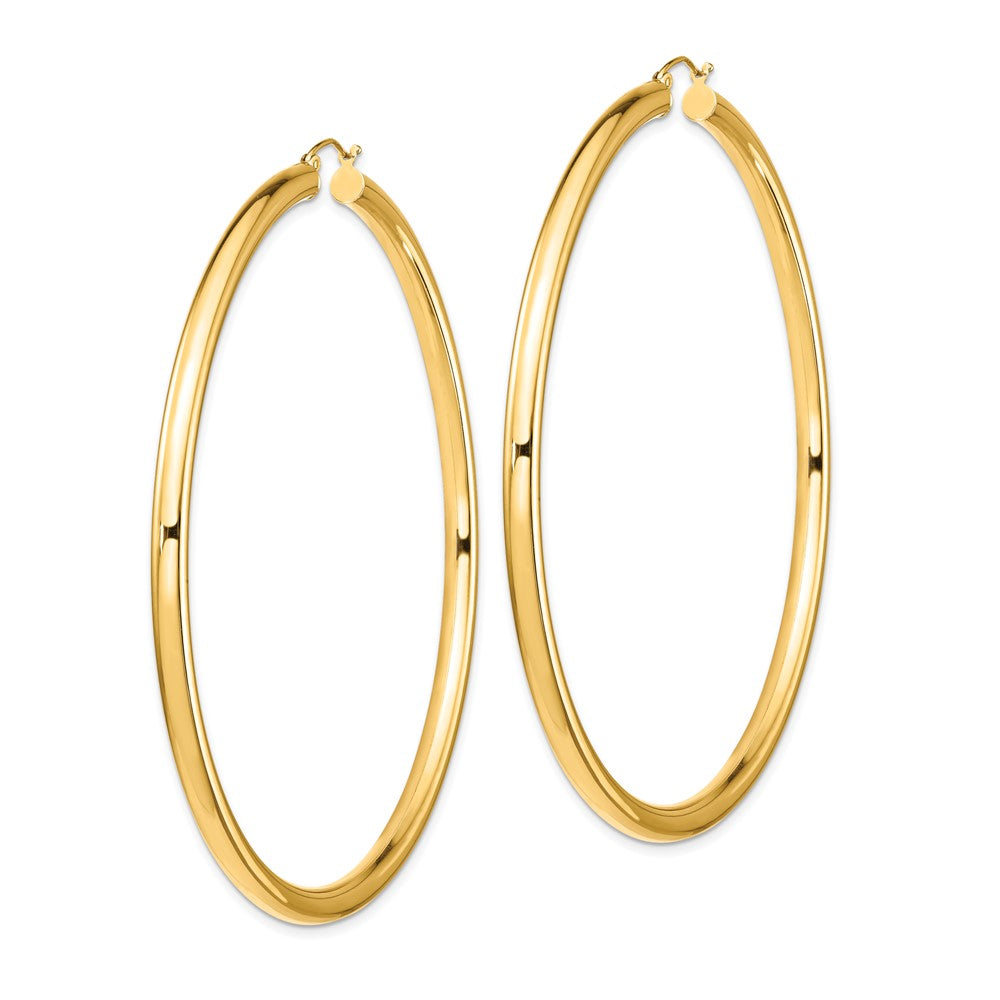 14K Yellow Gold Polished 4X80mm Lightweight Round Tube Hoop Earrings