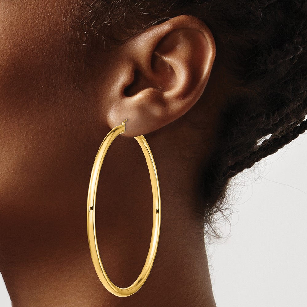 14K Yellow Gold Polished 4X80mm Lightweight Round Tube Hoop Earrings