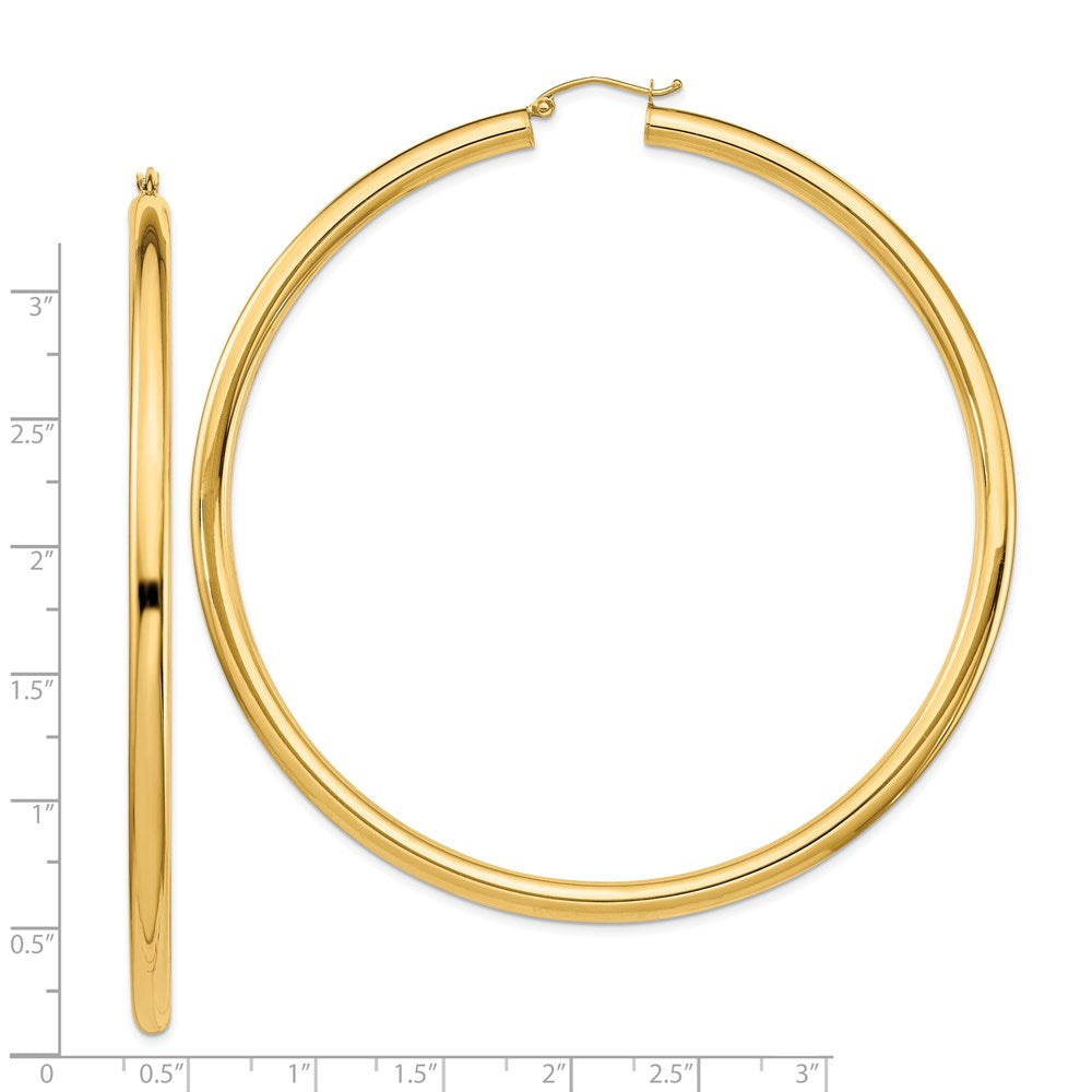 14K Yellow Gold Polished 4X80mm Lightweight Round Tube Hoop Earrings