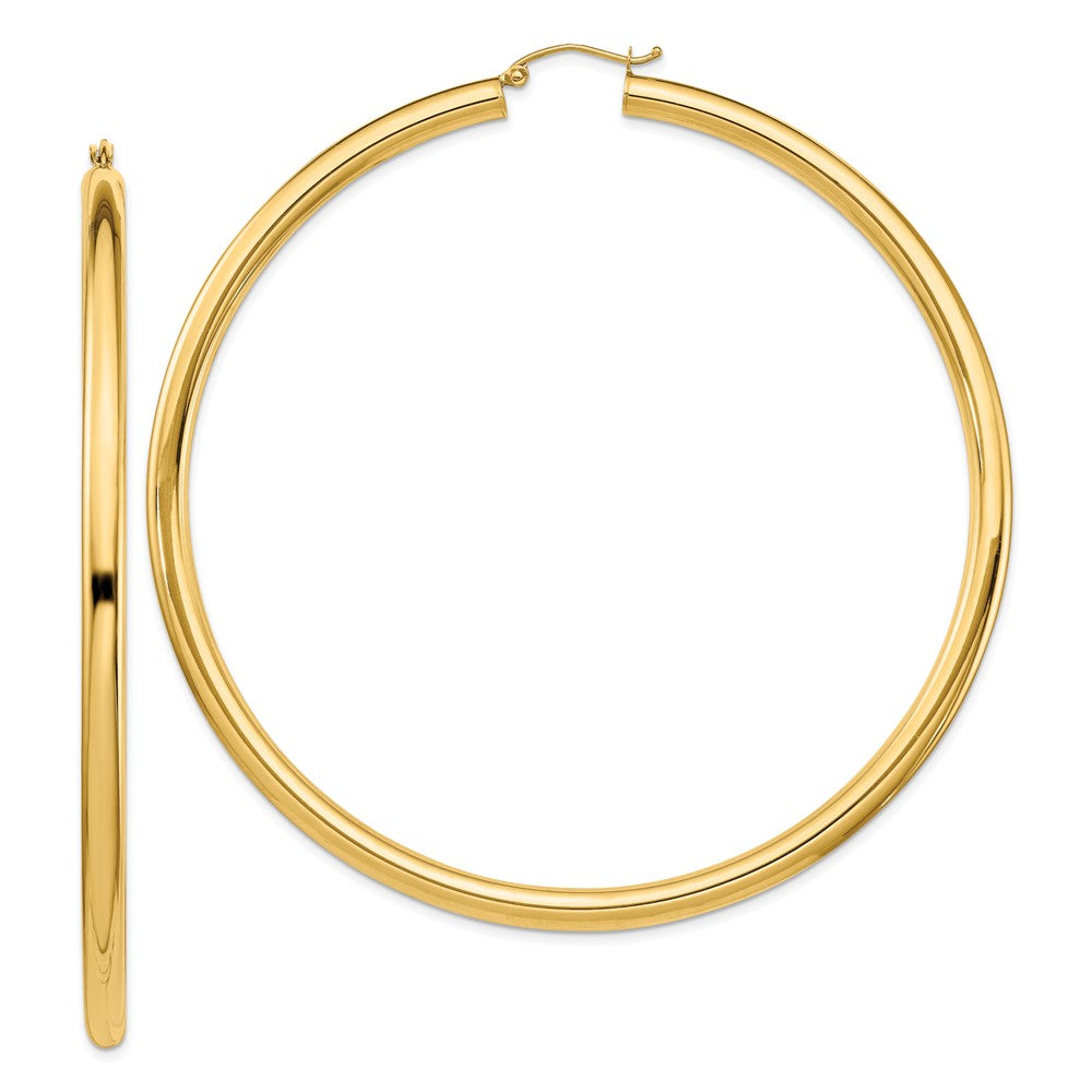 14K Yellow Gold Polished 4X80mm Lightweight Round Tube Hoop Earrings