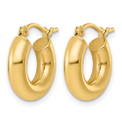 10K Yellow Gold Polished 4mm X 15mm Lightweight Tube Hoop Earrings