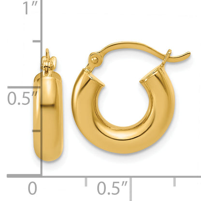 10K Yellow Gold Polished 4mm X 15mm Lightweight Tube Hoop Earrings