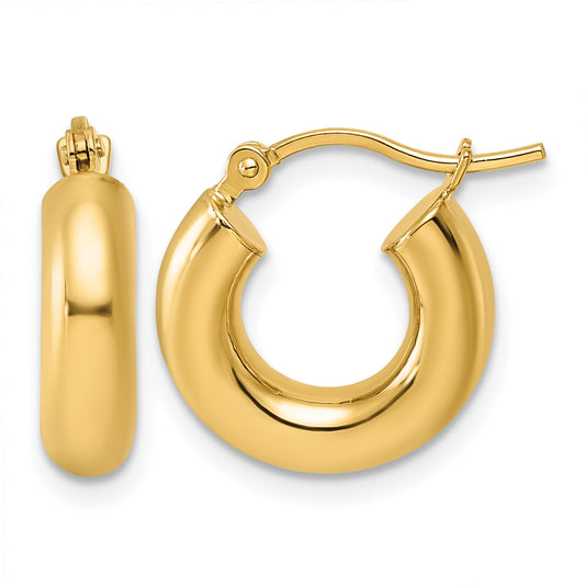 10K Yellow Gold Polished 4mm X 15mm Lightweight Tube Hoop Earrings